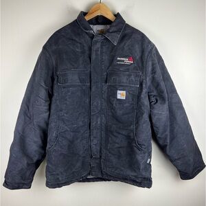 Carhartt | Canvas Duck Quilt Lined Chore Barn Work Coat Navy Fire Resistant | L